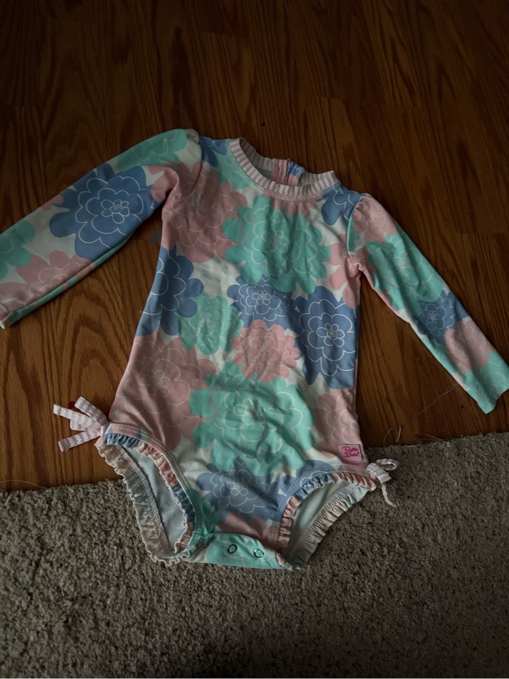 Ruffle butts 2T girls Kids Long-Sleeve Floral One-Piece Swimsuit Pink Aqua Blue